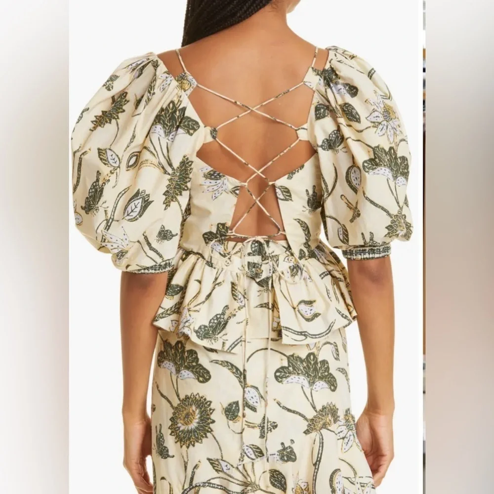 ULLA JOHNSON Carlotta Floral Cotton Peplum Top in Lemonbalm 🔥🔥✨✨✨ SZ 6 New - Picture 5 of 11